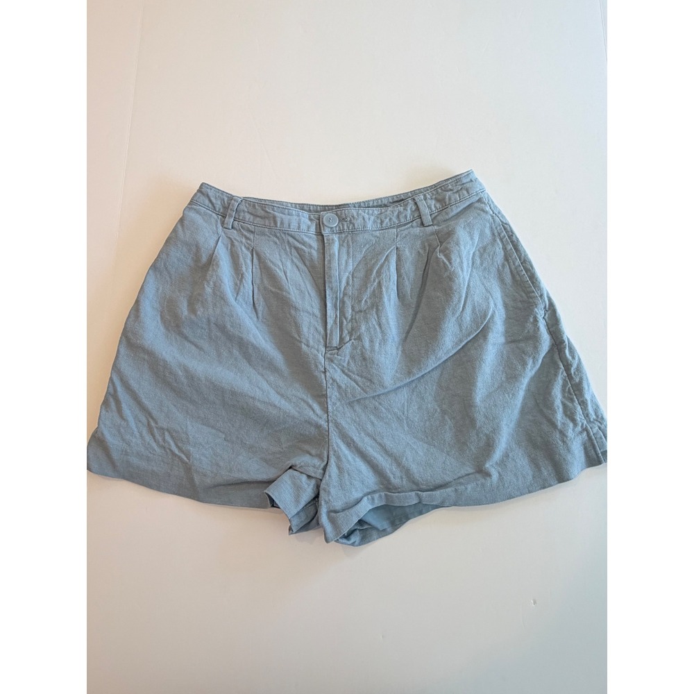 Open Edit Light Blue Pleated High Waist Linen‎ Blend Shorts Womens Size 6